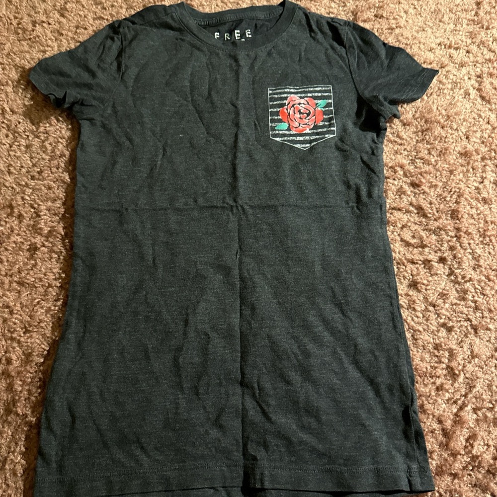 Black womens T-Shirt with Rose Design